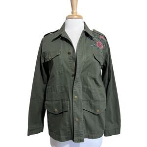 ASTR The Label Jessie Military Embroidered Utility Jacket Womens S Olive Green